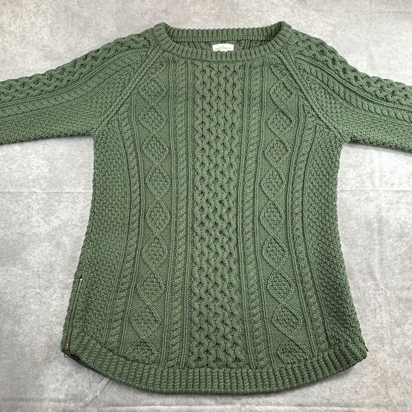 LL Bean Sweater Womens S Green Double L Cable Knit Crew Neck Pullover Textured - Picture 5 of 8
